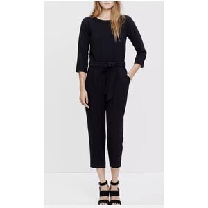 Madewell Sloan Jumper in Black Belted Crepe Tapered Crop Jumpsuit size 0